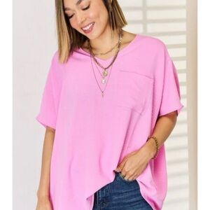 2 -Zenana Outfitters Vibrant Pink/Grey  Short Sleeve Tee Women’s XL